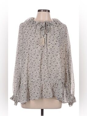 Universal Thread Cream Floral Tie-Front Ruffle Blouse